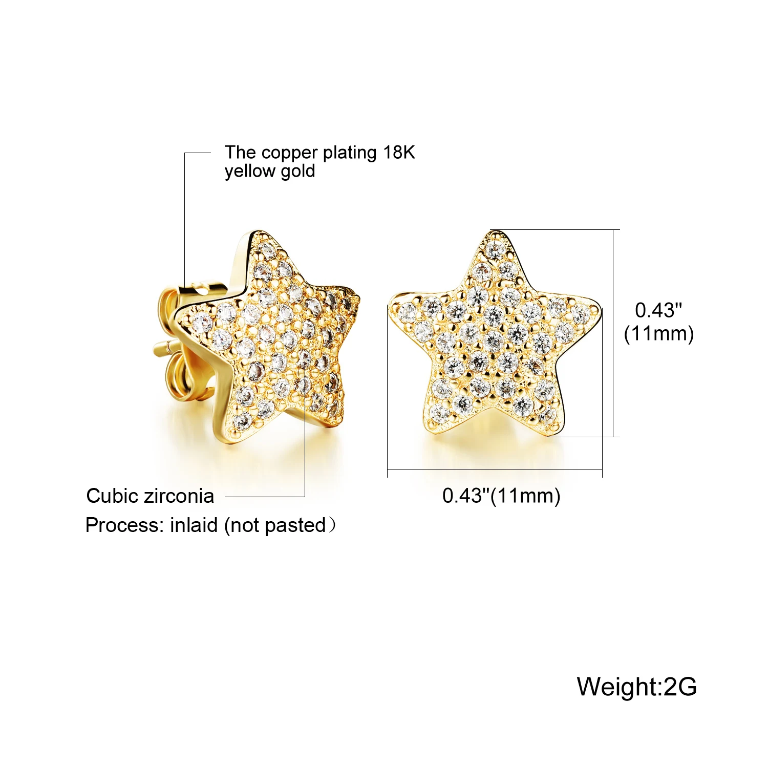 

DI-176 Hot Sale Delicate Gold CZ Zircon Star Pendant Stud Earrings for Women Girls Cubic Zircon Party Wedding Jewelry Gift