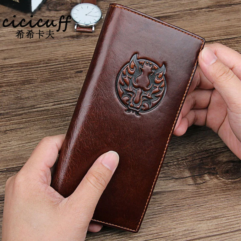 

Genuine Leather Wallet Men Long Business Vintage Oil Wax Wallets Cow Leather Wallet Clutch Bag Male ID Multi-card Money Purse