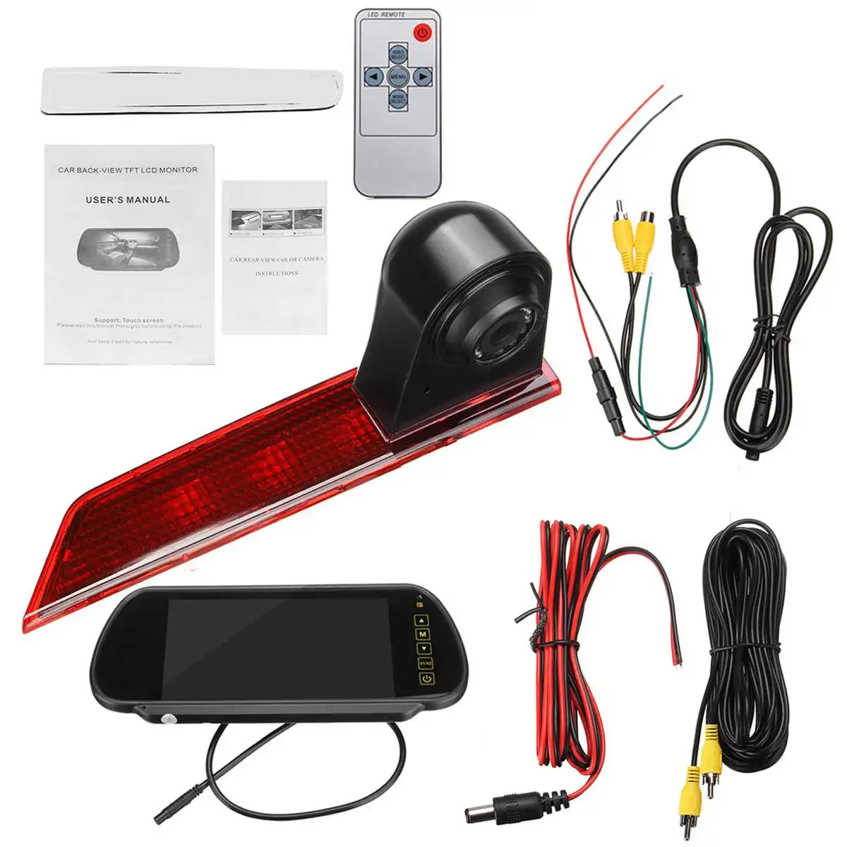 

1x Car Brake Reversing Rear View Camera Mirror Mounting With Monitor w/Brake Light For Ford For Transit 2016 2017 2018