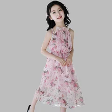 Г. Пляжное платье для девочек; платье на бретелях с цветочным рисунком для девочек; вечерние платья для девочек; Модное шифоновое платье принцессы для девочек; Милый Летний сарафан для девочек