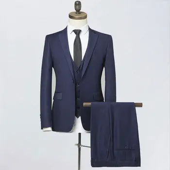 

2020 Brand Hot Sell Black Navy Blue Slim Fit Mens Suits Set For Wedding Formal Men Groom Suits 3 Pieces Groomsman Best Man
