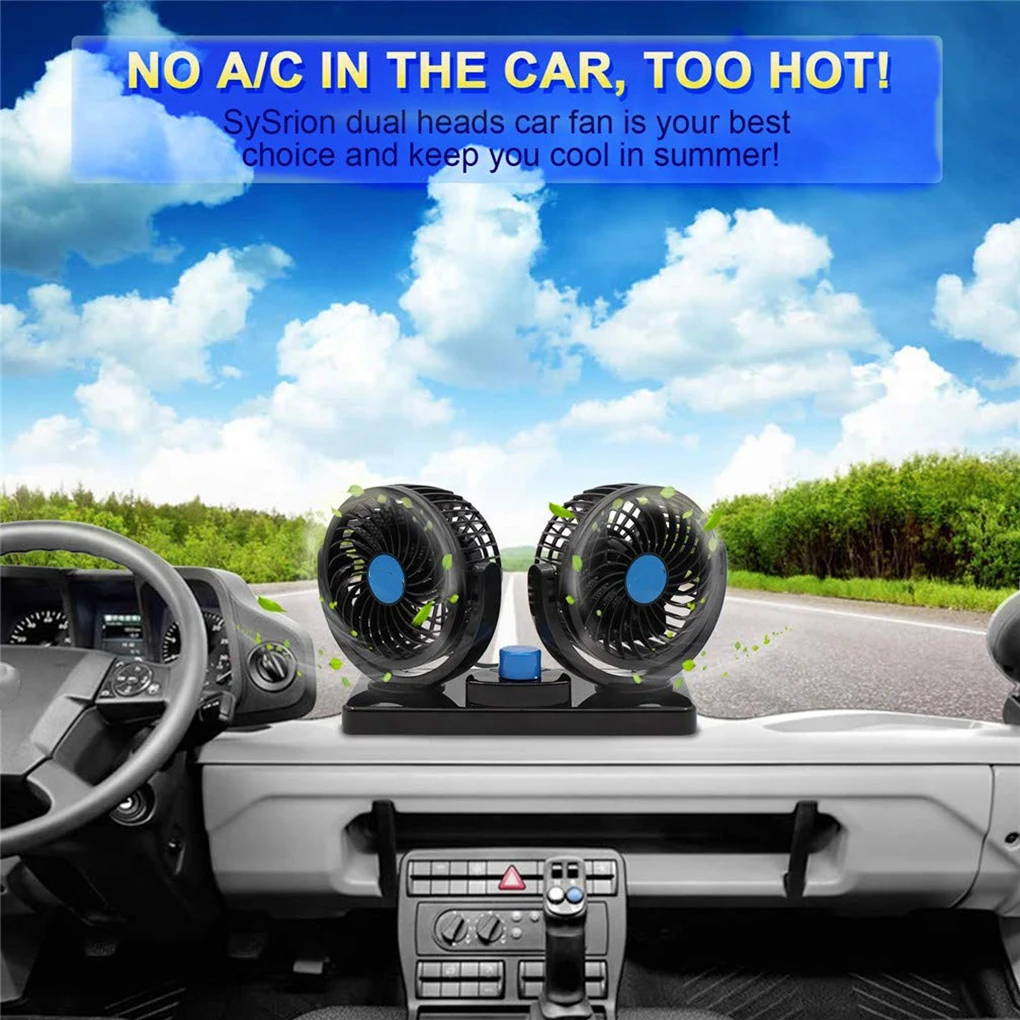 Dual Head Fan Car Automotive 12V 360 Degree Rotation Dashboard Mount Electric Cooling Fan