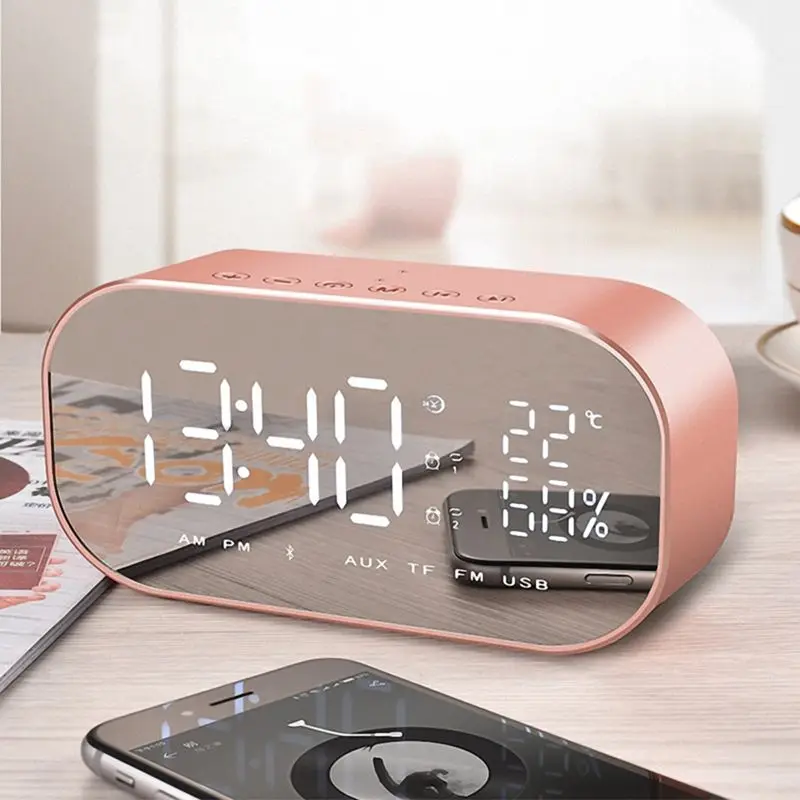 Розовое золото S2 Bluetooth беспроводной мини будильник Зеркало Маленький Стерео