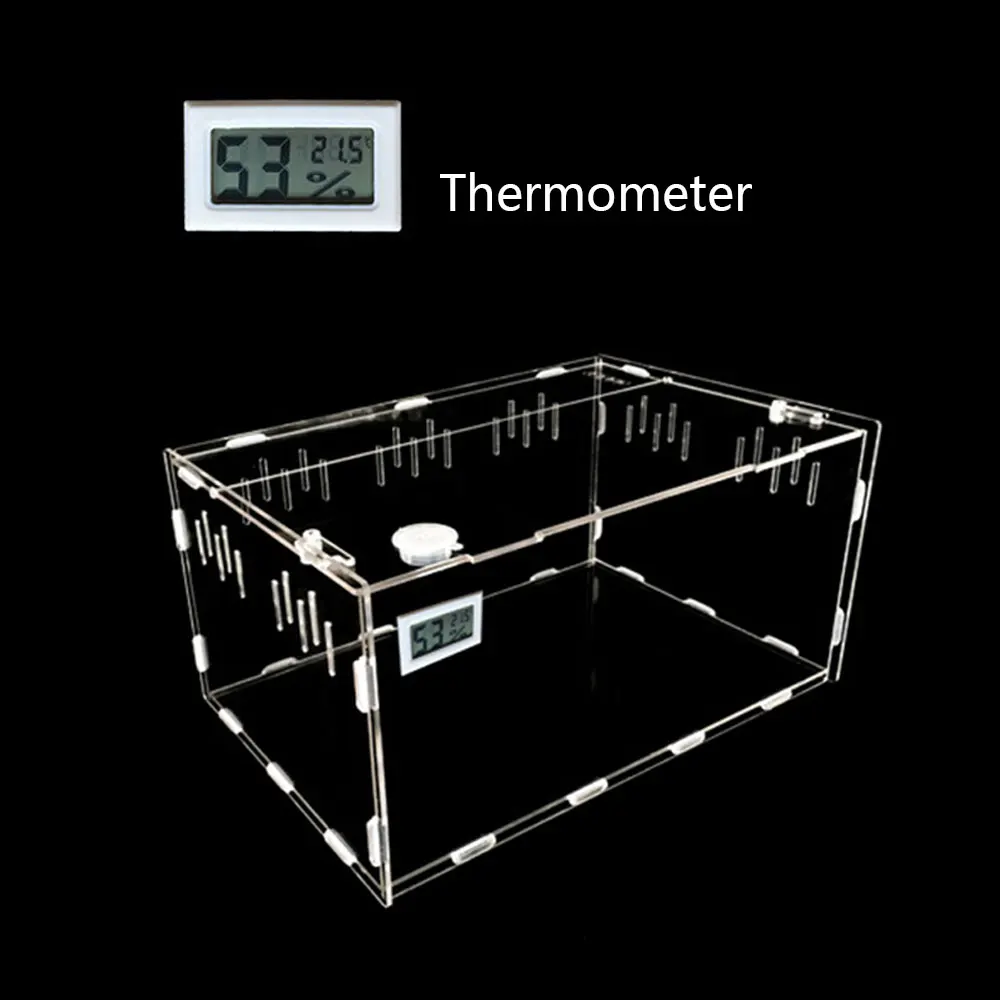 Коробка для разведения животных, насекомых, рептилий, питомцев, товары для животных, термометр, гигрометр, прозрачный, 30*20*15 см, акрил