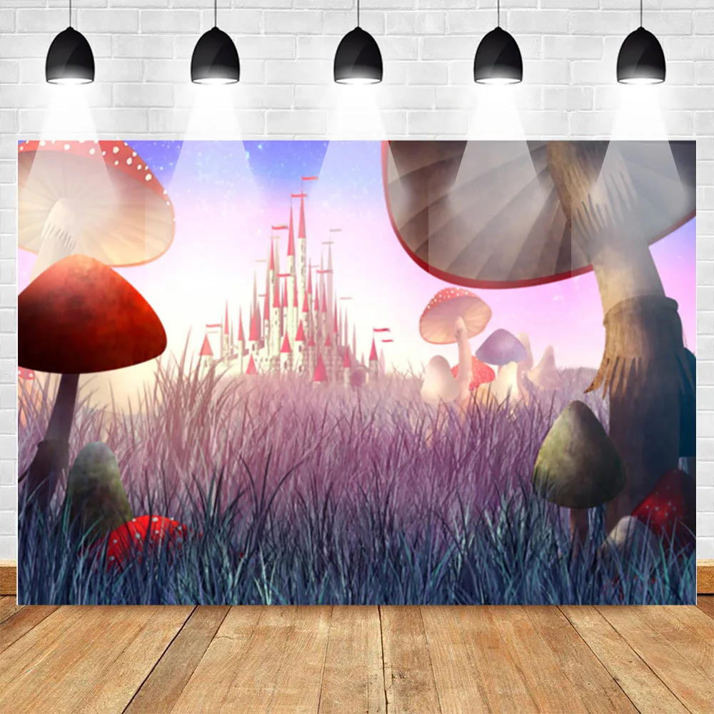 Mehofoto Sweet Fairy Tale Castle Backdrop for Photography Cartoon Children Birthday Party Banner Decor Background Mushroom