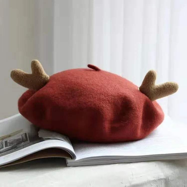 

Korean-style Fashion Wool Cute Cartoon-Style Hat Girls nan gua mao Meng Cap Children Sesame Seed Cake Hat Christmas Antlers