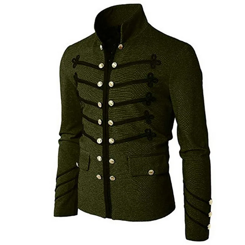 Men's Stand-Up Collar Gothic Jacket Coats Double Button Decorated Coats Uniform Costume Praty Coat Outwears Casual Streetwears