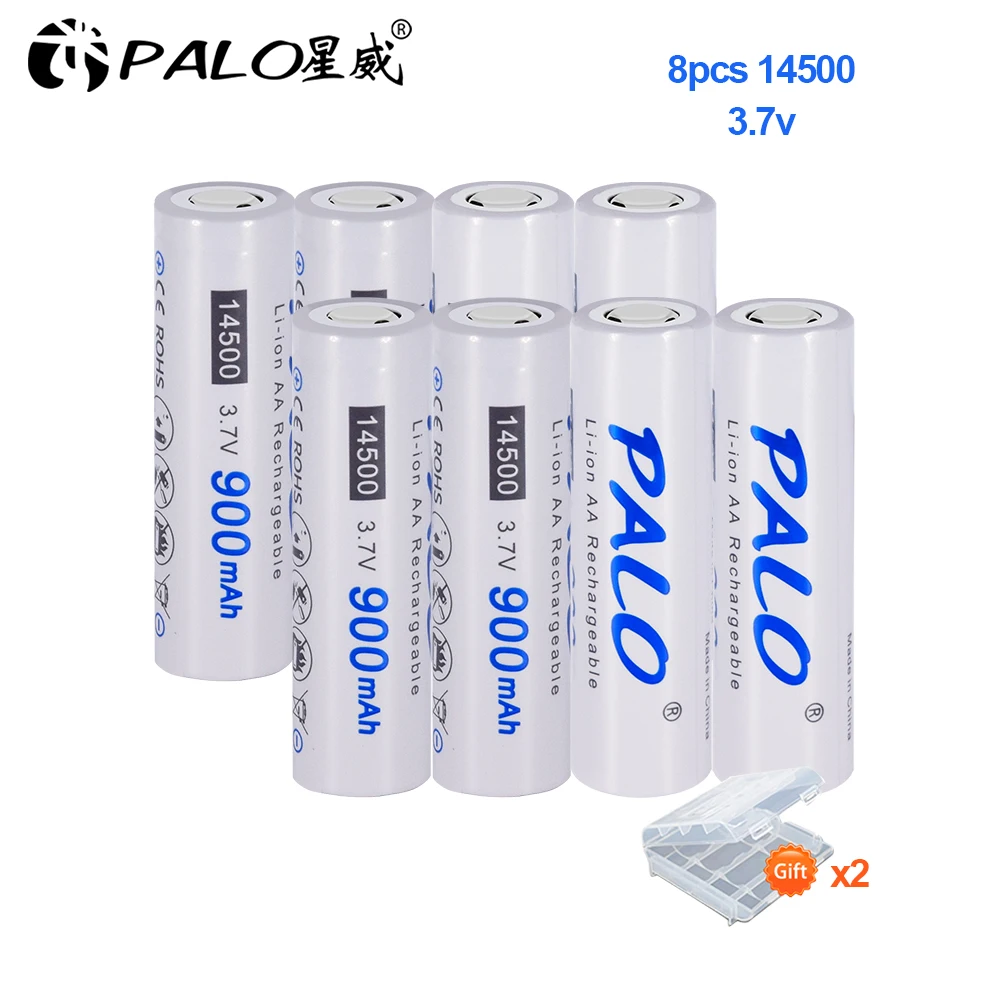 

8pcs 3.7V AA 900mAh Li-Ion rechargeable battery AA 14500 lithium batteries for Led flashlight, headlight head toys