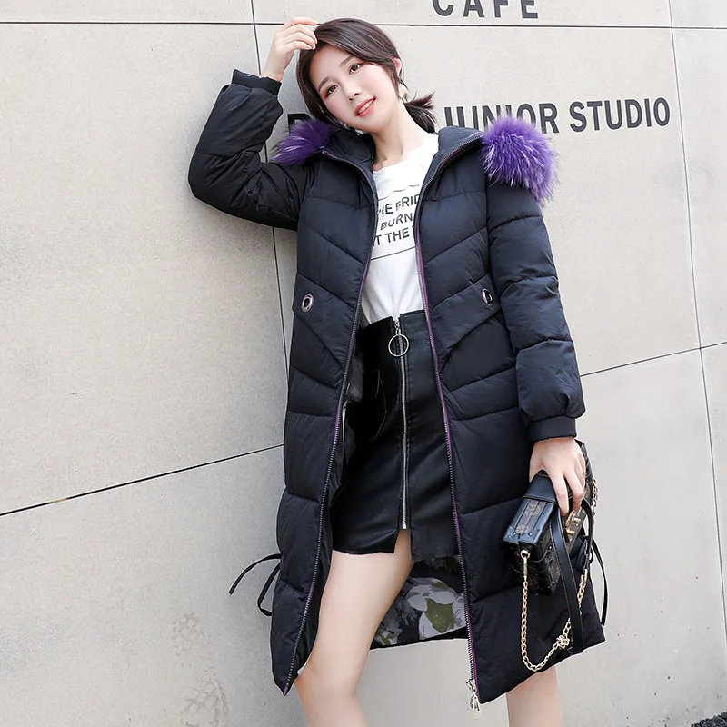 

Cotton-padded Clothes Women's New Style Winter Korean-style Long over-the-Knee Color Fur Collar Polyester Cotton Coat Women's Sl