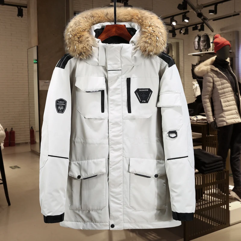 Thicken Men's Down Jacket With Big Real Fur Collar Warm Parka -30 degrees Men Casual Waterproof Down Winter Coat Size 3XL