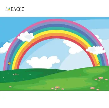 

Laeacco Party Pink White Cloud Rainbow Sky Lawn Photography Backgrounds Customize Photographic Backdrops Props For Photo Studio