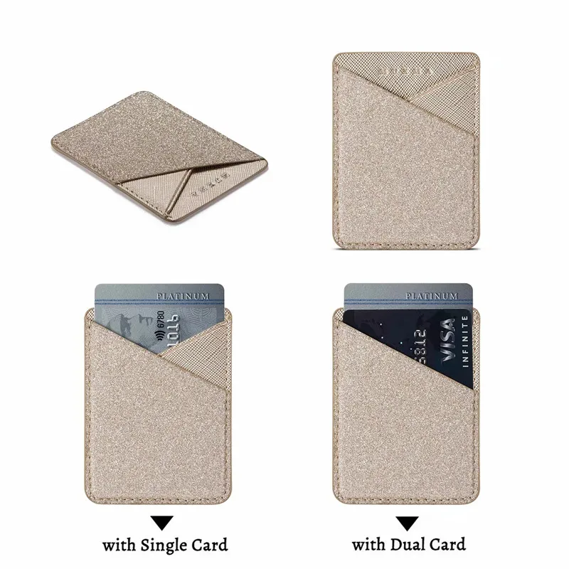 Fashion Women Men Gold Sticker Card Slot Holder Wallet Credit Card Pocket Glitter Sticker For iPhone 11 Pro XS Max XR 6 7 8 Plus