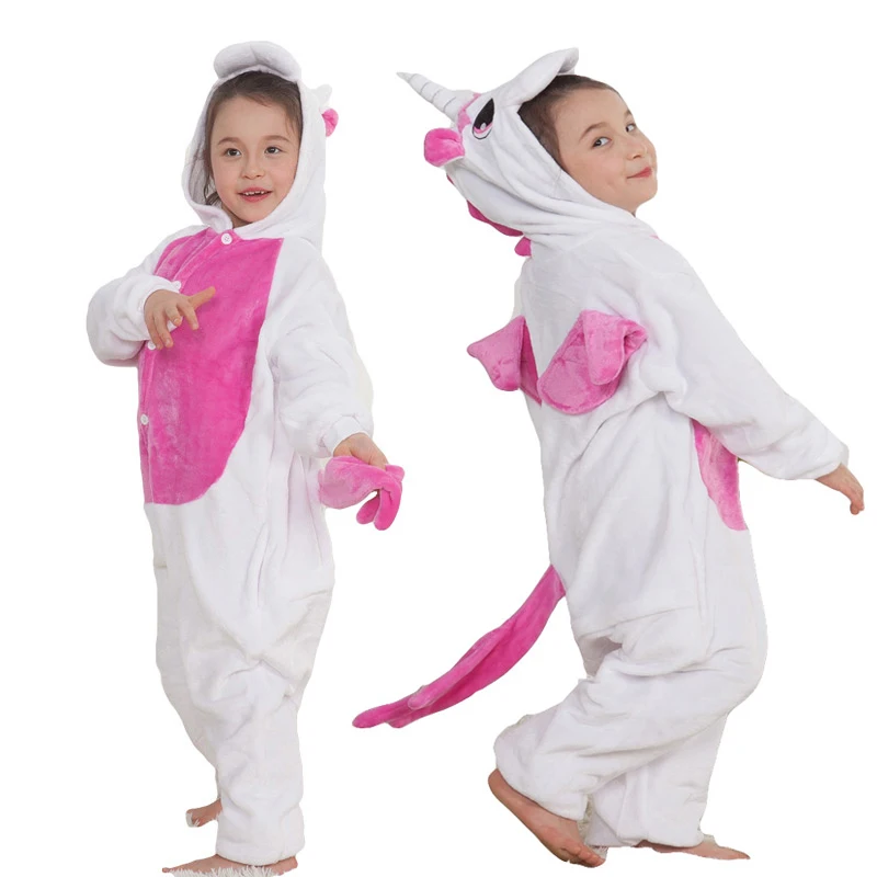 Зимние пижамы для мальчиков и девочек; Детские фланелевые пижамы с вышивкой животных; Детские пижамы с единорогом; детская Рождественская одежда для сна - Цвет: rose unicorn