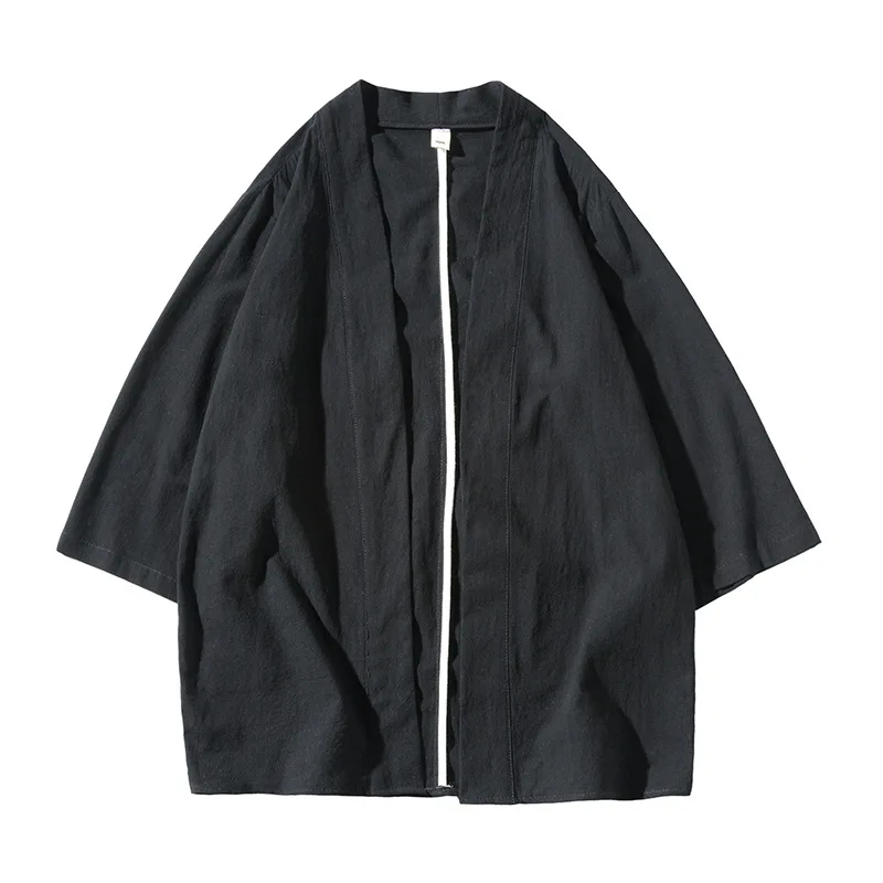 Large Size Men Cotton Linen Japanese Kimono Cardigan Jackets Traditional Japanese Samurai Costumes Loose Black Male Haori Yukata Japanese Kimono Japanese Kimono Cardigan