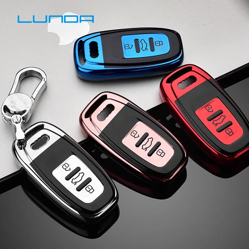 

TPU Car key case For Audi 2018 a4L a6l a8l a5 q5 a7 Fully covered Key cover Titanium alloy Keychain metal key ring pink/ red