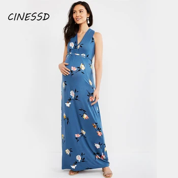 

Maternity Summer Clothes for Pregnant Nursing Dress Breastfeeding Clothing Women V-neck Sleeveless Long Pregnancy Dress S-2XL