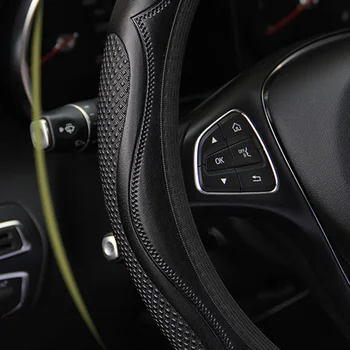 

Black Car Steering Wheel Cover Wear-resistant Leather Anti-slip 37-38CM