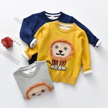 Вязаные свитера для детей от 3 до 12 лет осенне-зимние пуловеры с рисунком льва хлопковая Корейская одежда для детей Повседневный Кардиган для мальчиков, свитер