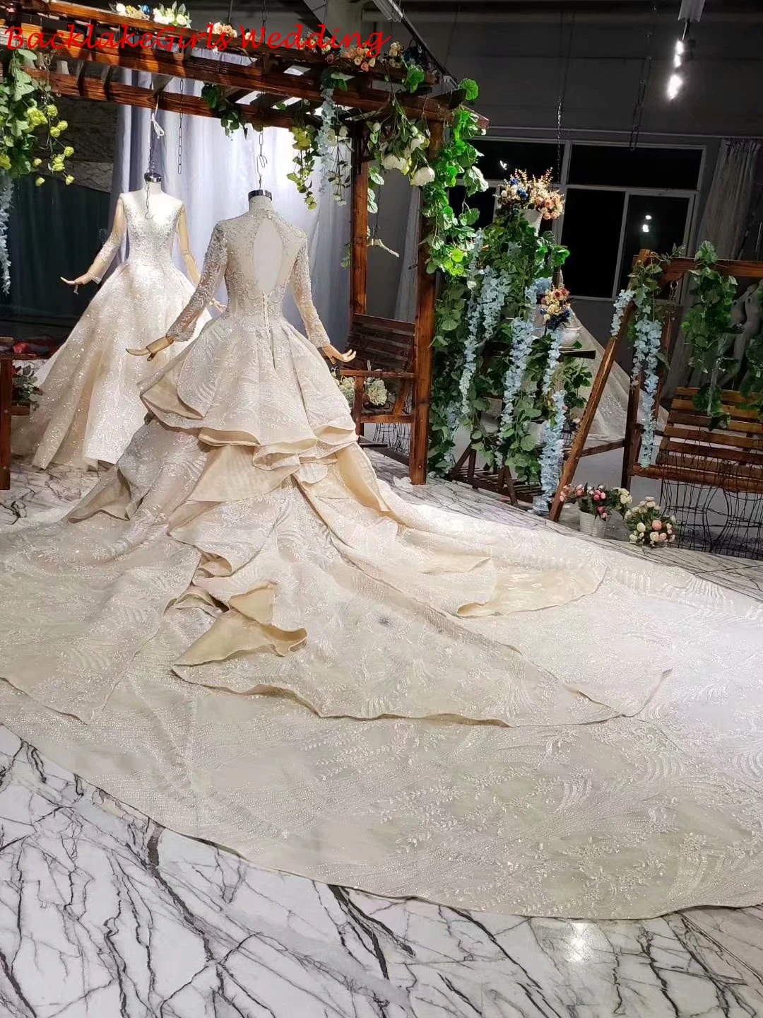 Abito Da Sposa роскошные 2 метра длинный поезд Плюс Размер свадебное платье с v-образным вырезом Свадебный платья платье с длинными рукавами De Princesse