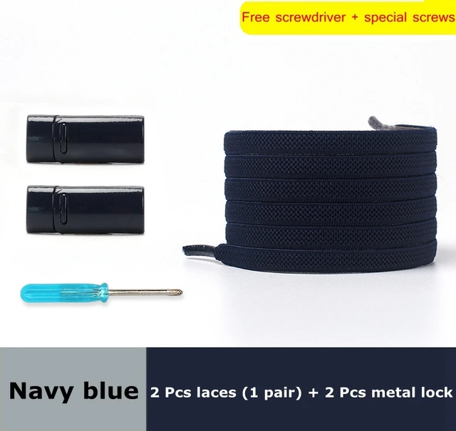 Magnetic lock Elastic Shoelaces Flat Of Sneakers No tie Shoe Laces Metal locking Easy to put on and take off Lazy Shoelace Navy blue