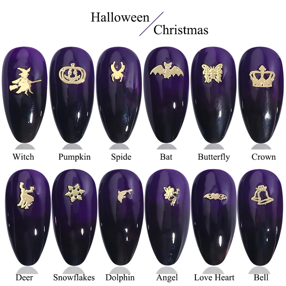 Ведьма паук летучая мышь декор для ногтей черный золотой металл дизайн Тыква