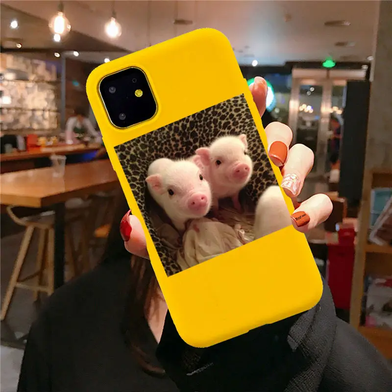 Забавный чехол для телефона с рисунком поросенка для iphone 11 Pro XS MaxX XR чехол для iphone 6 S 5 5S 7 8 plus Мягкий чехол милые Чехлы для пар - Цвет: yellow TPU F3185