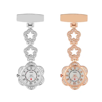 

Rose Gold Siliver Pocket Watch for Nurse Flower Diamonds Design Women Stainless Steel Pendant Watch verpleegster horloge