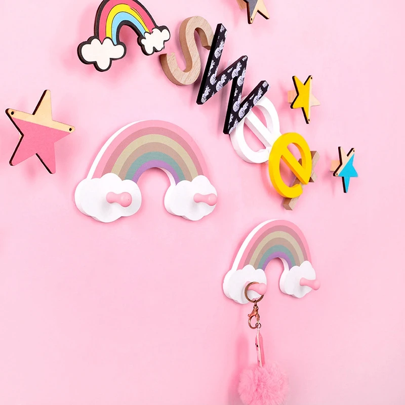 1Pcs Coat Hook Wooden Nordic Style Rainbow Clothes Key Hooks Hanging Ornaments Home Living Room Wall Decor Rack | Дом и сад