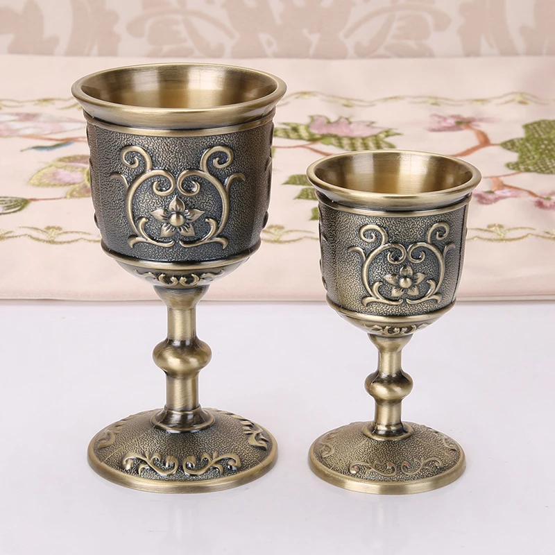 Vintage Classical Metal Wine Cup Handmade Small Goblet Household Copper Wine Glass Carving Pattern Creative Drinkware