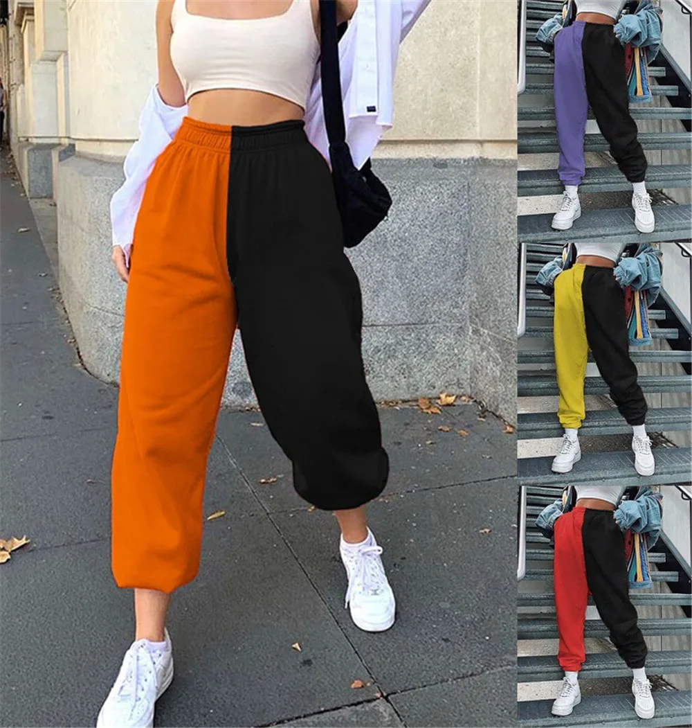

Harem Pants For Women Contrast Color Patchwork High Waist Loose Trousers Hip Hop Style Pants Woman
