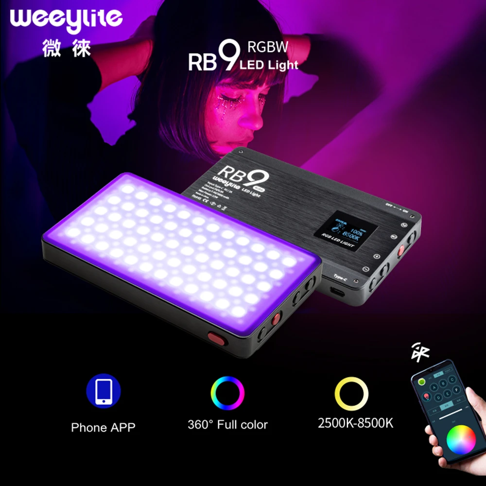 Viltrox Weeylite RB9 RGB LED Light 12W Portable Functional Full Color Camera LED Light Chargeable and Dimmable Phone APP control