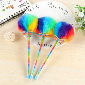 

1 Pcs 0.38mm Kawaii Rainbow Colorful Plush Gel pen Novelty Korean School Office Multicolor Gel Pen Stationery