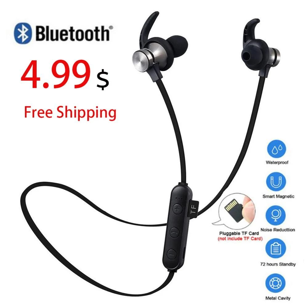 Auriculares estéreo con Bluetooth móvil sin cables MP3, auriculares estéreo con absorción magnética, enchufes música, tarjeta TF, 5,0| Auriculares y audífonos| - AliExpress