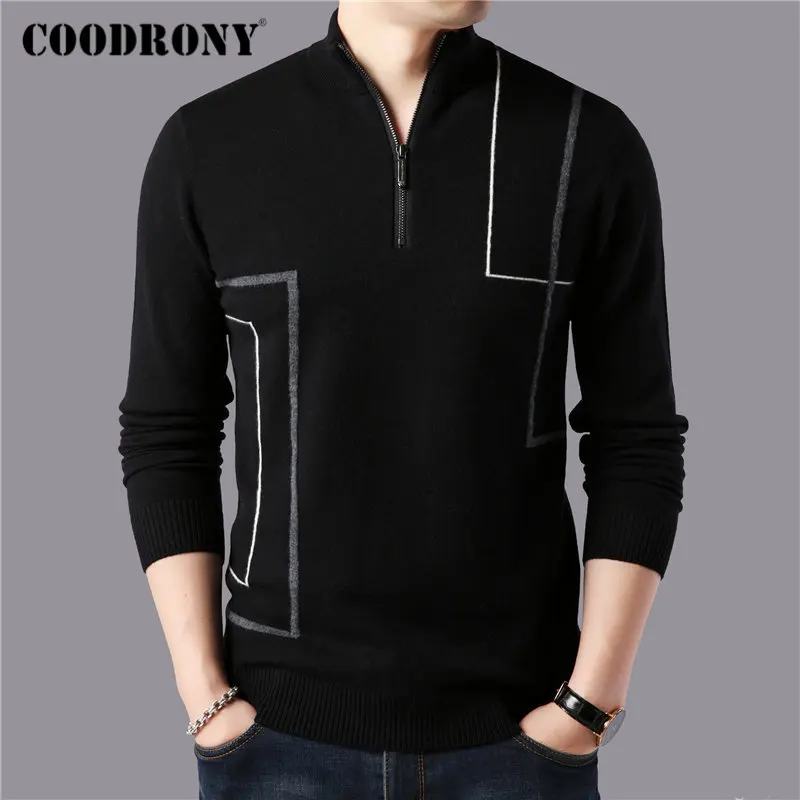#^Special Price COODRONY Brand Sweater Men Winter Thick Warm Zipper Turtleneck Sweaters Merino Wool Pullover Men Fashion Striped Pull Male 93034