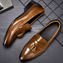 2019 Handmade Designer tassel Flat formal shoes Wedding Party Office Male Shoe Genuine Leather Men Oxford Dress Shoes