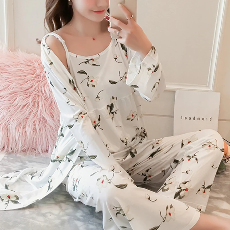 Women pajamas sleepwear 3 pieces Winter pijamas women Furnishing sleepwear Long Sleeves pyjamas women Breathable Homewear