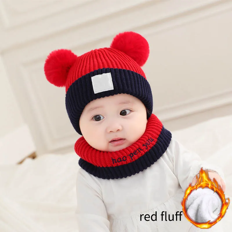 2pcs Unisex Child Beanies Cap Set Kids Winter Wool Hats Scarf For Baby Boys Girls Beanie Cap Scarf Set Winter Warm Suit Set