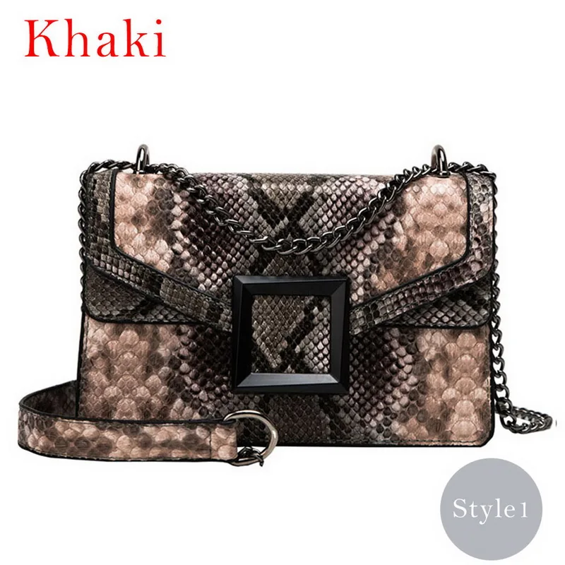 Женская сумка на плечо со змеиным принтом, модная сумка через плечо - Цвет: Khaki
