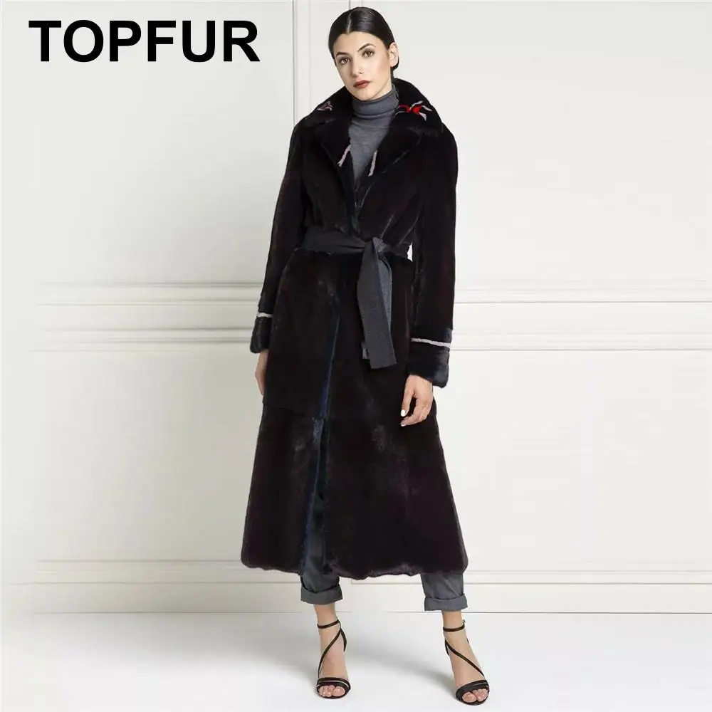 

TOPFUR Real Fur Coat Women Natural Mink Fur Coat With Belt Black Jacket Women Genuine Leather Coat Lapel Collar Plus Size Winter