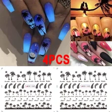 4 шт. модные тропические стильные летние наклейки для ногтей с пальмой кокосовое дерево водопереводимая бумага сделай сам дизайн ногтей Декор