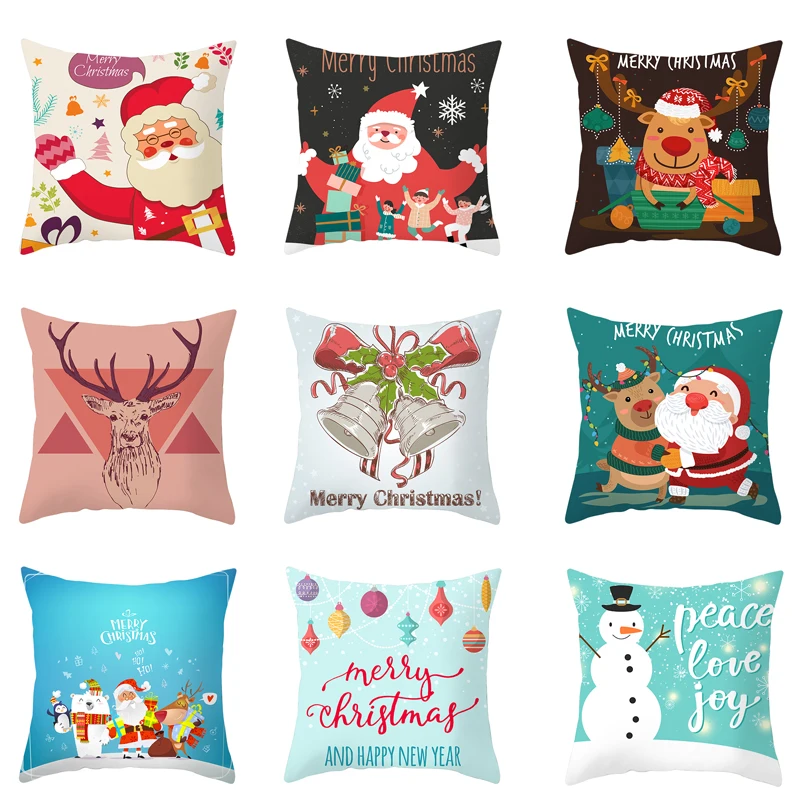 

Merry Christmas Cushion Cover Polyester Peachskin 45x45cm Throw Pillow Cover Square Sofa Office Home Decor Pillowcover Case