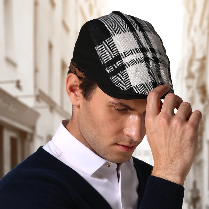 White Checkered Beret Men's Berets Hat 