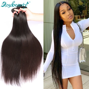 

RosaBeauty 8 to 28 30 40 Inch Natural Color Brazilian Hair Weave 1 3 4 Bundles Straight 100% Remy Human Hair Extensions Weft