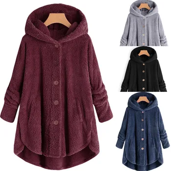

Plus Size Autumn And Winter Womens' sweatshirt толстовка толстовки Button Plush pullover Pocket Sweatershirt free shipping #3