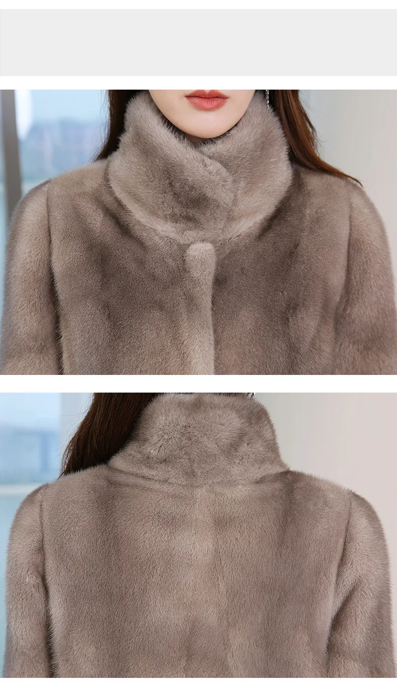 Настоящая норковая шуба новое зимнее женское пальто, длинная куртка, пальто с большим меховым воротником, уличное теплое модное пальто с длинными рукавами