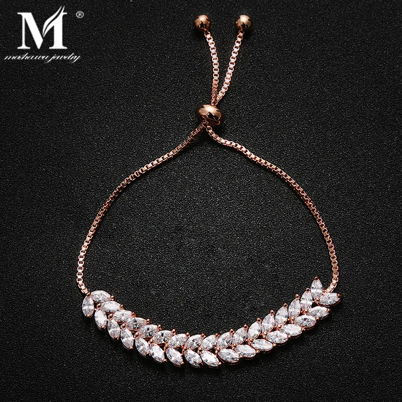 MASHAWU Trendy Zirconia CZ Barcelets Adjustable Rose Gold Silver Link Crystal Bracelets &amp Bangle For Women Fashion Jewelry Gift |