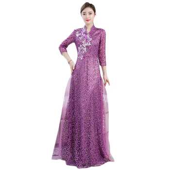 

Party dress women 2020 summer new purple plus size temperament noble elegant v neck wedding floor-length dresses feminina CX1128