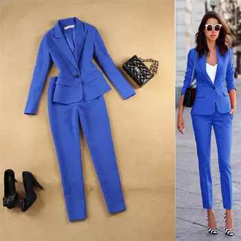 

Fashion Office Lady Womens Business Suits Orange Pants Suit Formal OL Business Suit Long Sleeve Trouser Suit Women Suits Pink