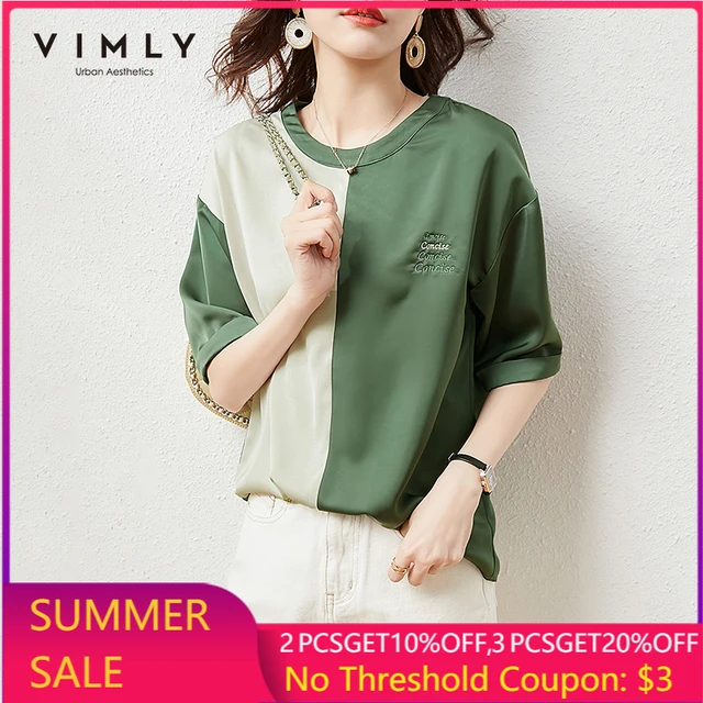 VIMLY Summer Women's Tshirts Fashion New Round Neck Half Sleeve Tops Casual Splice Loose T-shirts Harajuku Clothes Female F6639 1