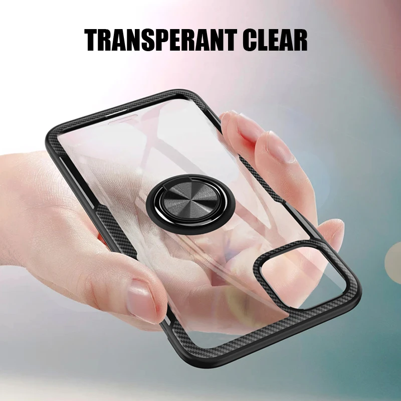 Прозрачный чехол для iPhone 11 Pro XS Max XR XS X 7 8 6 6S Plus iPhone11Pro 11Pro Ring Stand прозрачный противоударный чехол для iPhone
